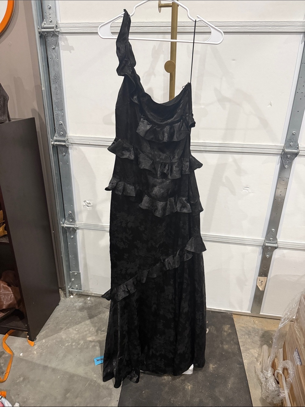 Altar'd State Black One-Shoulder Ruffle Maxi Dress
